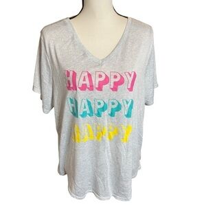 Sleep Chic Pajama Lounge Tee Shirt Light Blue HAPPY Print V Neck Short Sleeve